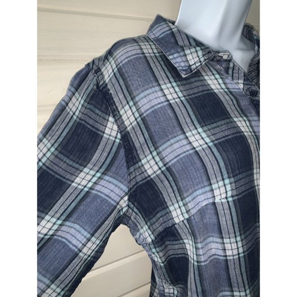 Maurices Sz LARGE Double Cloth Shirt Button Up Blue Plaid Pocket 100% Cotton EUC - Picture 4 of 10